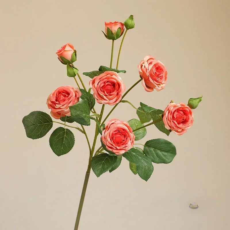 Artificial rose branches with 7 decorative silk heads - Orange