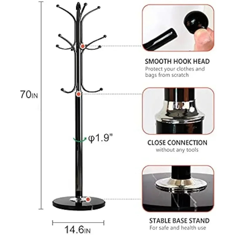 Marble-Base Metal Coat Rack, 12-Hook Hall Tree, Style Two - view 5