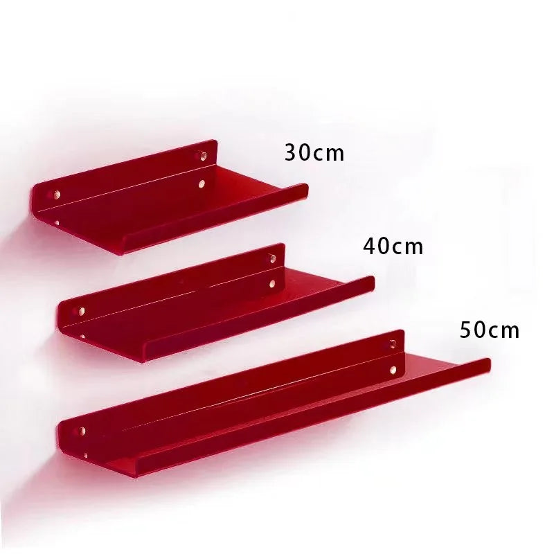 Transparent acrylic floating wall shelf for organized storage - Red 3 Pieces