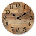 1pc Wooden veneer wall clock, Vintage style Brown wood texture design wall clock, round silent clock, suitable for living room b - MDF0082 / 14 inch
