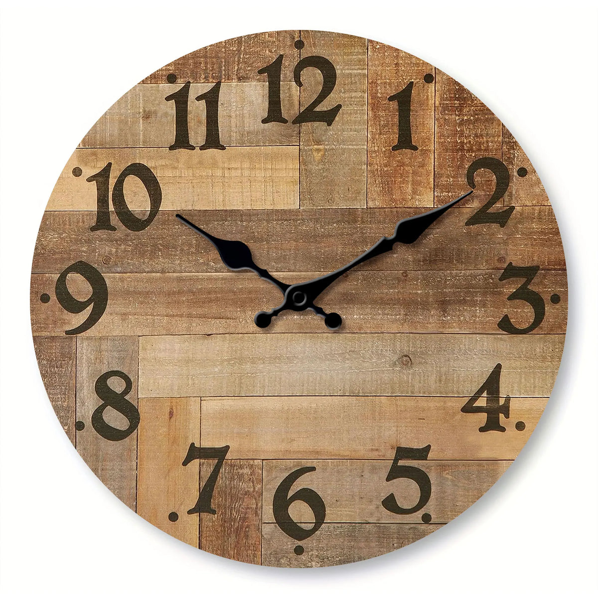 1pc Wooden veneer wall clock, Vintage style Brown wood texture design wall clock, round silent clock, suitable for living room b - MDF0082 / 14 inch