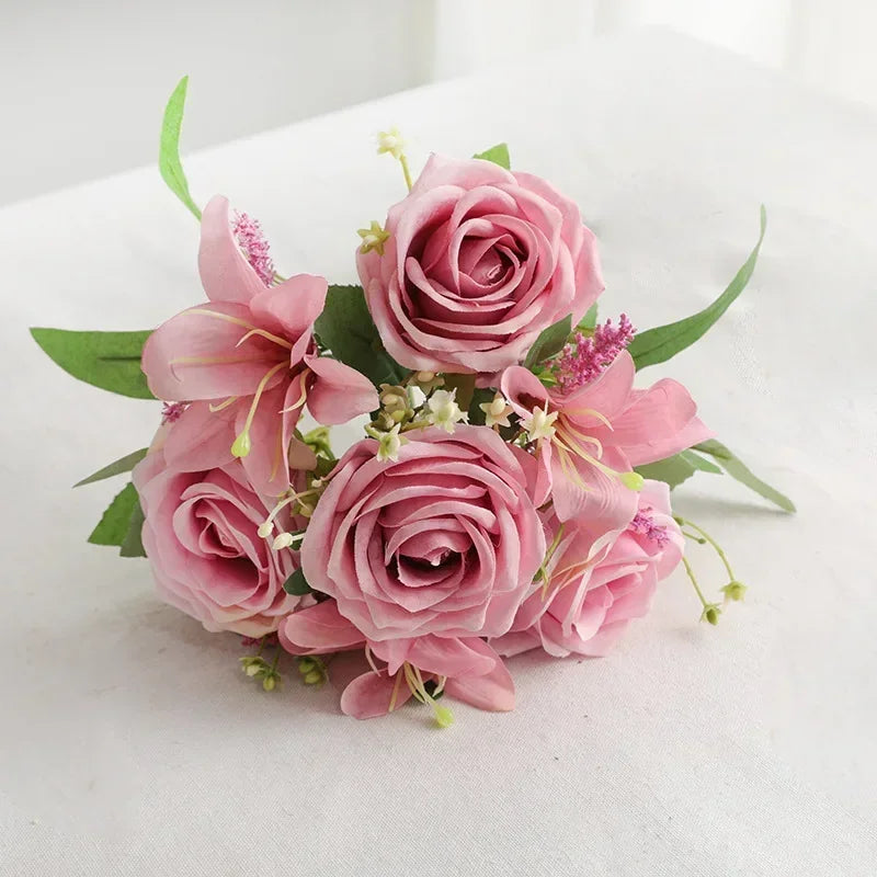 Wedding decoration bouquet lilies and artificial rose wines scented garden flowers - view 3