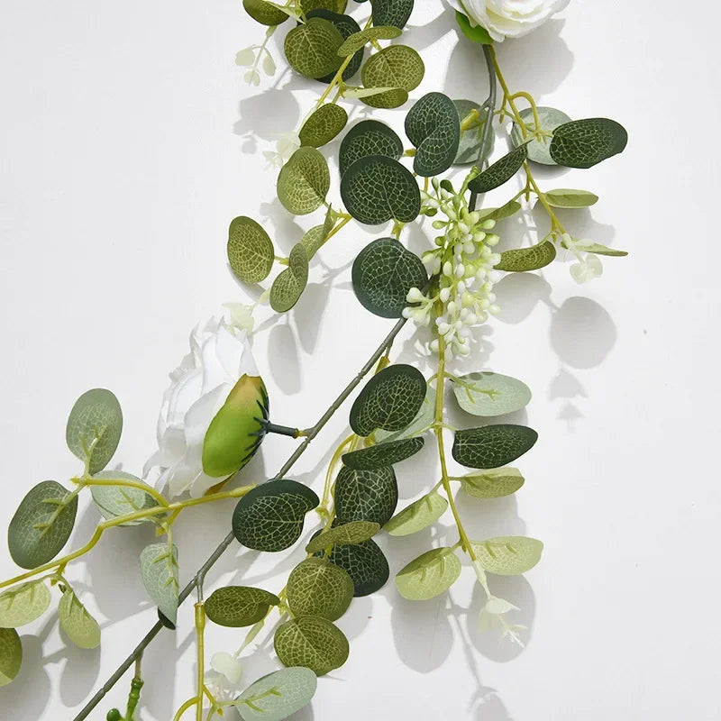 Simulation of pink green plant in artificial floral silk decoration - view 3