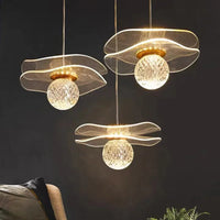Modern pendant light in the shape of a customizable crystal lotus sheet