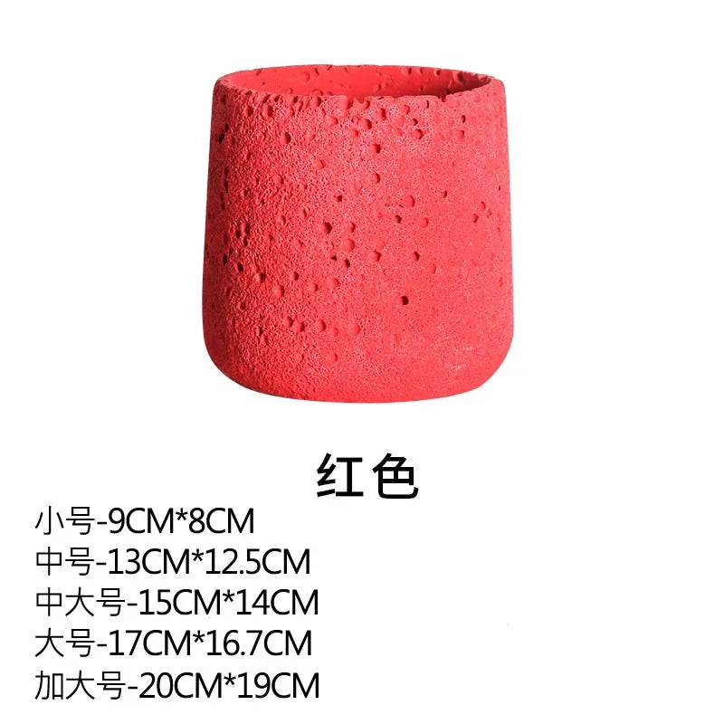 Flower pot in Nordic style cement with decorative tray - Red / 9 cm x 8 cm