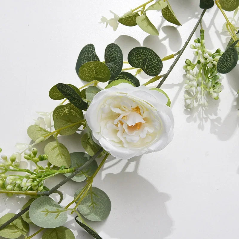 Simulation of pink green plant in artificial floral silk decoration - view 2