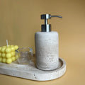 Wholesale Customized Natural Yellow Travertine Marble Stone Refillable Bathroom Liquid Dispenser, Lotions Soap Container - Silver / (7.5-8)x18CM