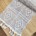 Lace table runner beige vintage pom-poms - 24x100cm