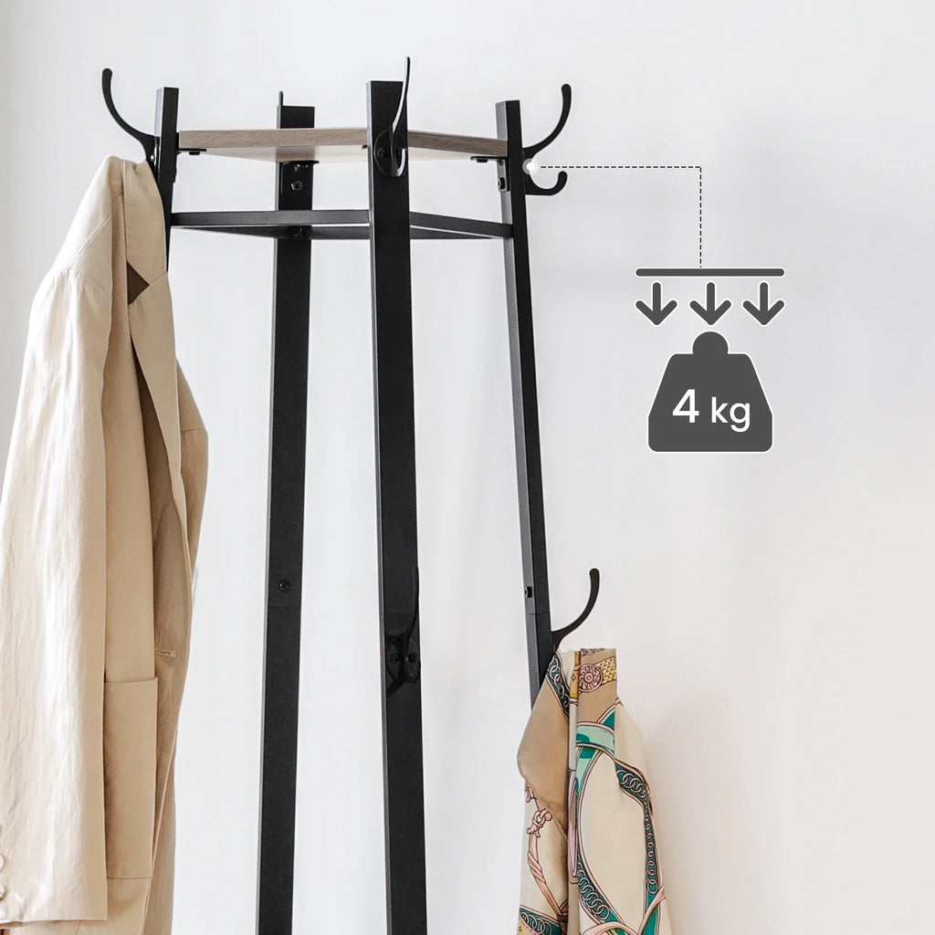 VASAGLE Coat Rack, Cloakroom, Clothes Rack with 3 Tier Shelf, Hooks and Rails, Steel Frame, Industrial Style - view 5