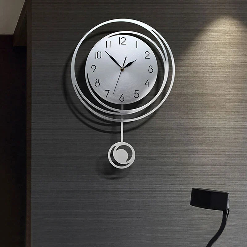 Circular hollow swinging wall clock with Arabic numerical scale clock, living room, bedroom, office, home decoration clock - view 2