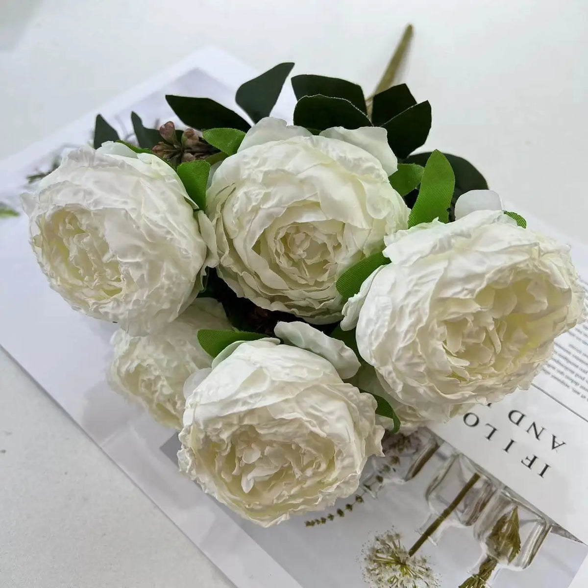 Artificial flowers bouquet of peonies for wedding and decoration - White