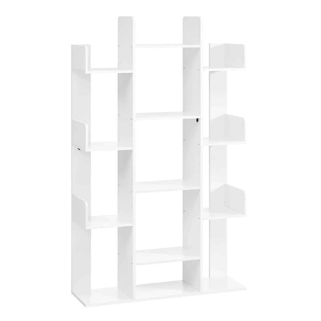 VASAGLE Bookshelf, Tree-Shaped Bookcase with 13 Storage Shelves, 86 x 25 x 140 cm, with Rounded Corners - WHITE