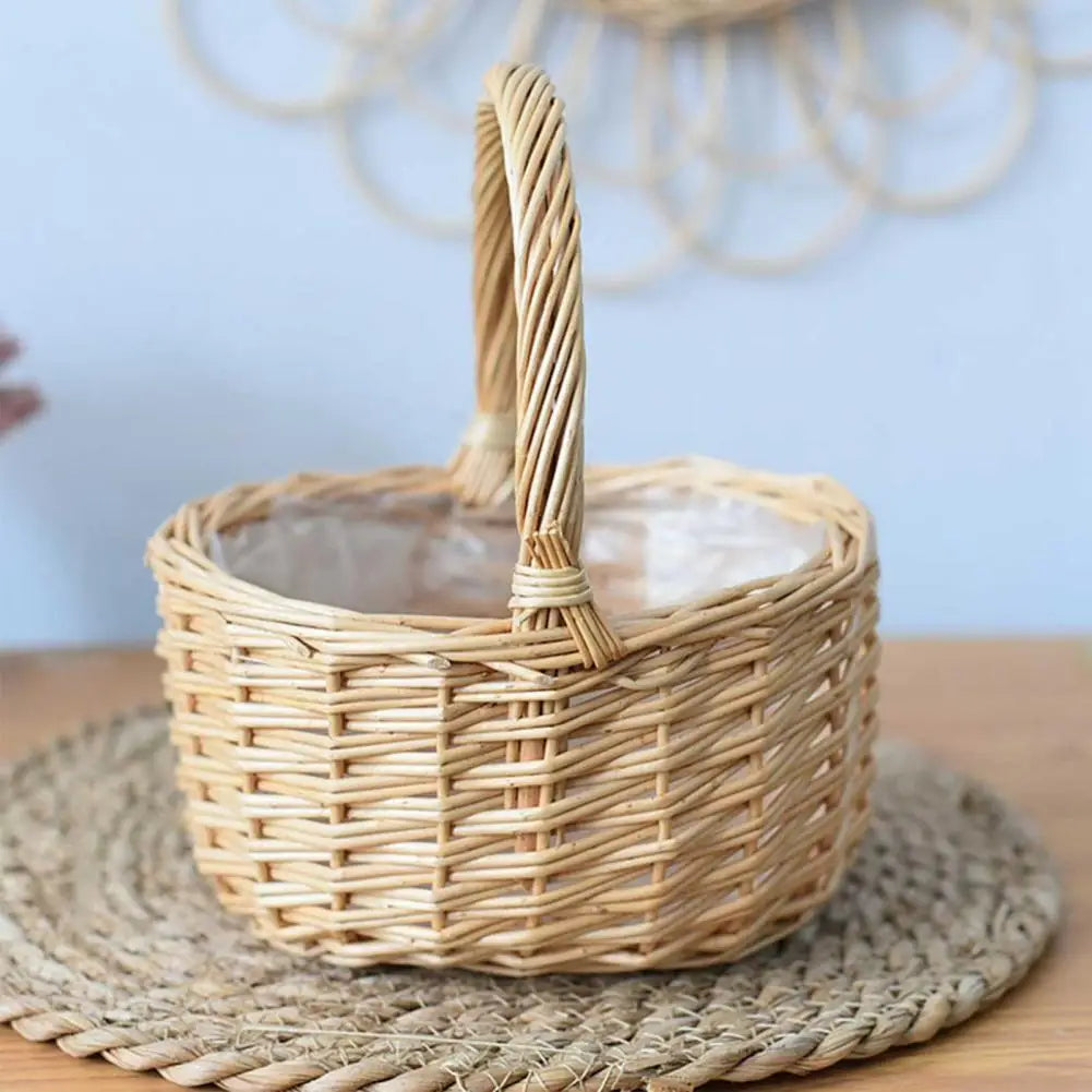Vintage storage basket in hand woven rattan for flowers and food - view 4