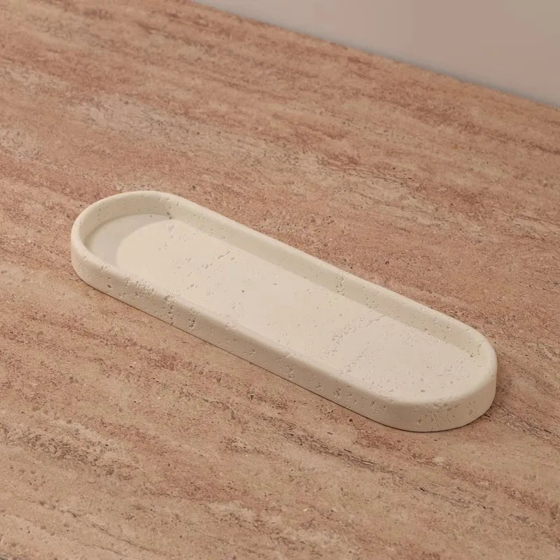 Ahunderjiaz-Natural Marble Bathroom Storage Set, Toothbrush Cup Tray, Mouthwash Kit, Home Decoration, Soap Dish, Press Bottle - Oval Tray (31x9.5cm)