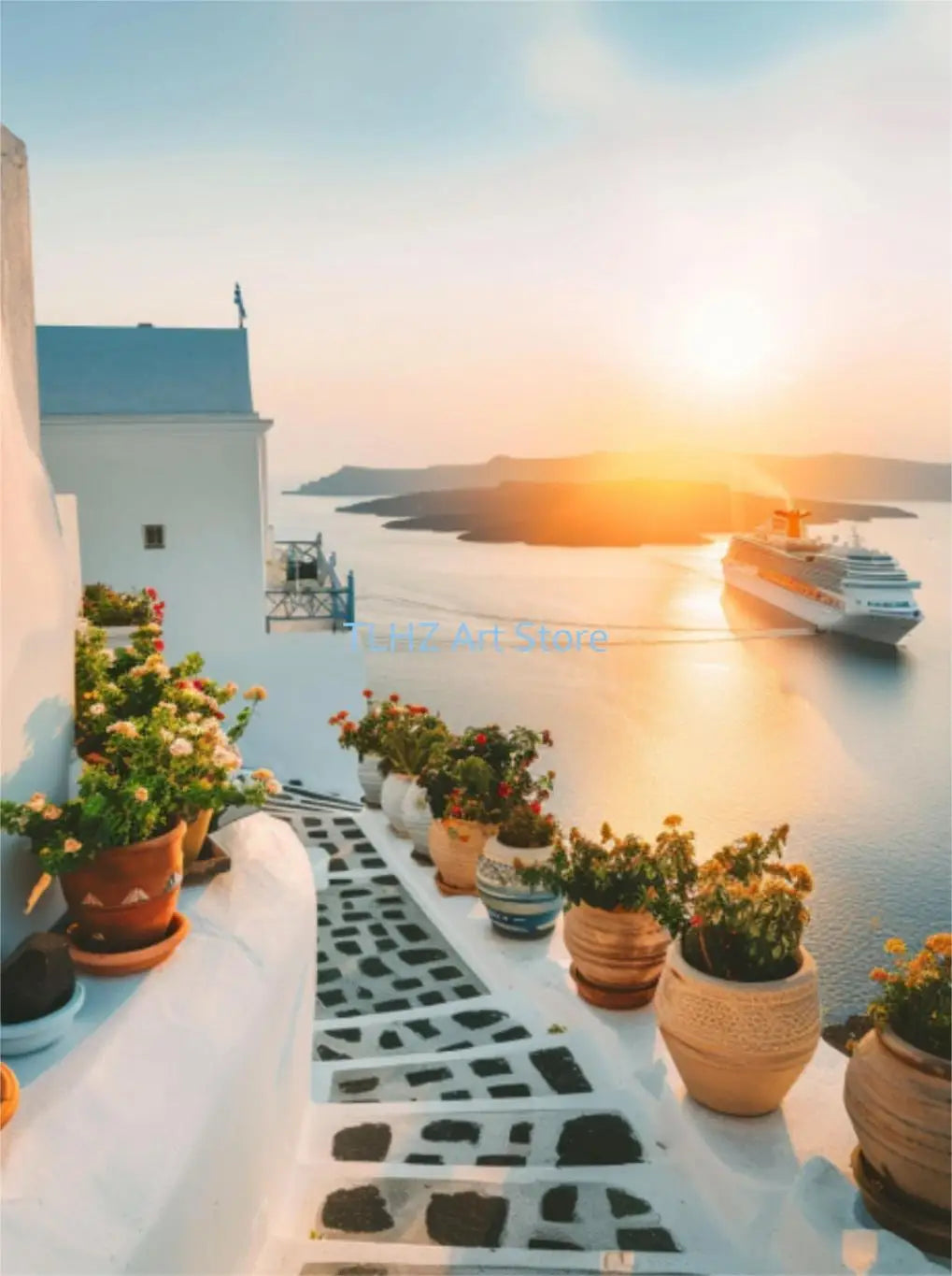 Modern Santorini Greece Landscape Wall Decor, Design 10 - 60X80cm Unframed / 10