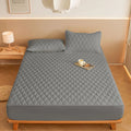 1PC Thicken Solid Color Checked Mattress Cover,Cotton-padded Breathable,Dust Proof,All SeasonsSuitable For The Bedroom, - Light Grey / 180x200cm