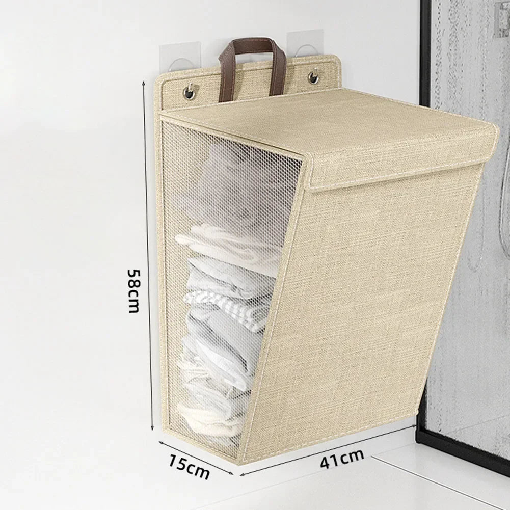 Multifunctional wall adhesive foldable cloth basket for clothing - Beige58x41x15cm