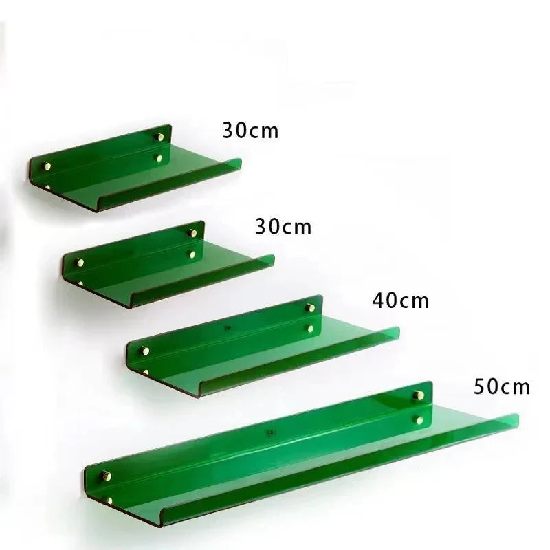 Acrylic Floating Wall Shelf Organizer for Living Room Decor - green 4 pieces / Sticker Install