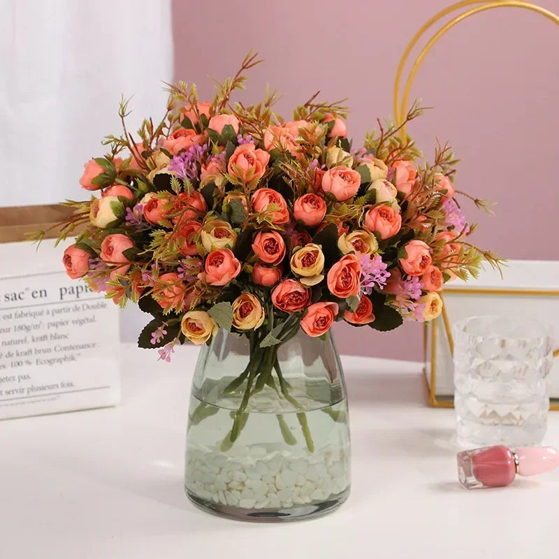Artificial silk flowers bouquet of decorative camellia - view 4