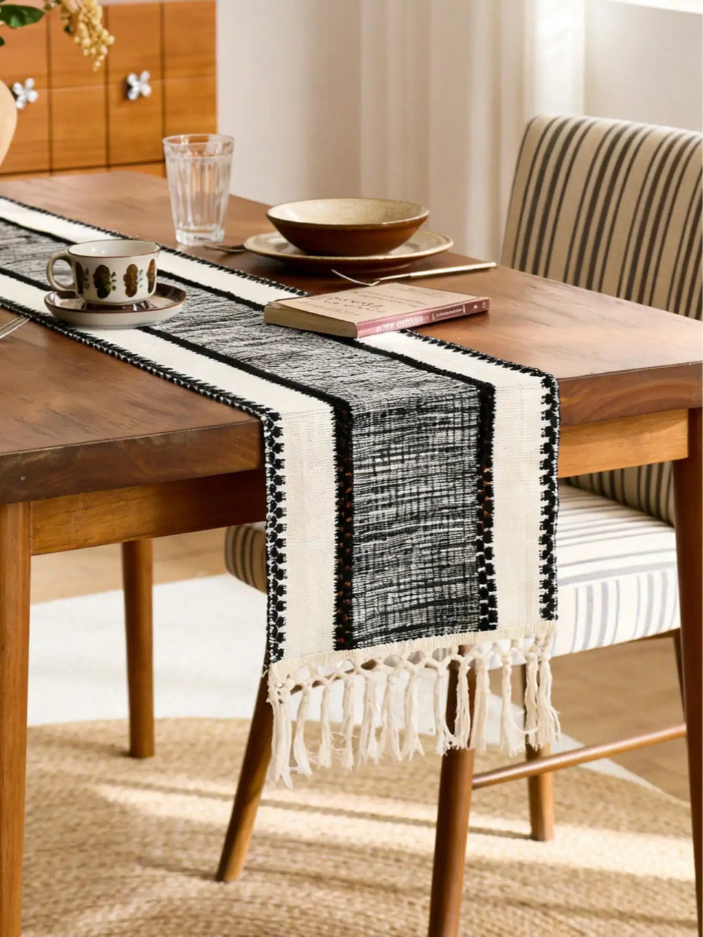 Macrame table runner bohemian khaki pom-poms - 30x50 placemat