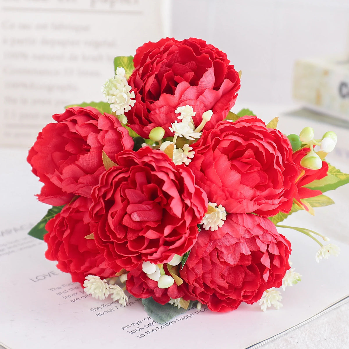 Artificial flowers silk peony hortensia decoration wedding bouquet - Red