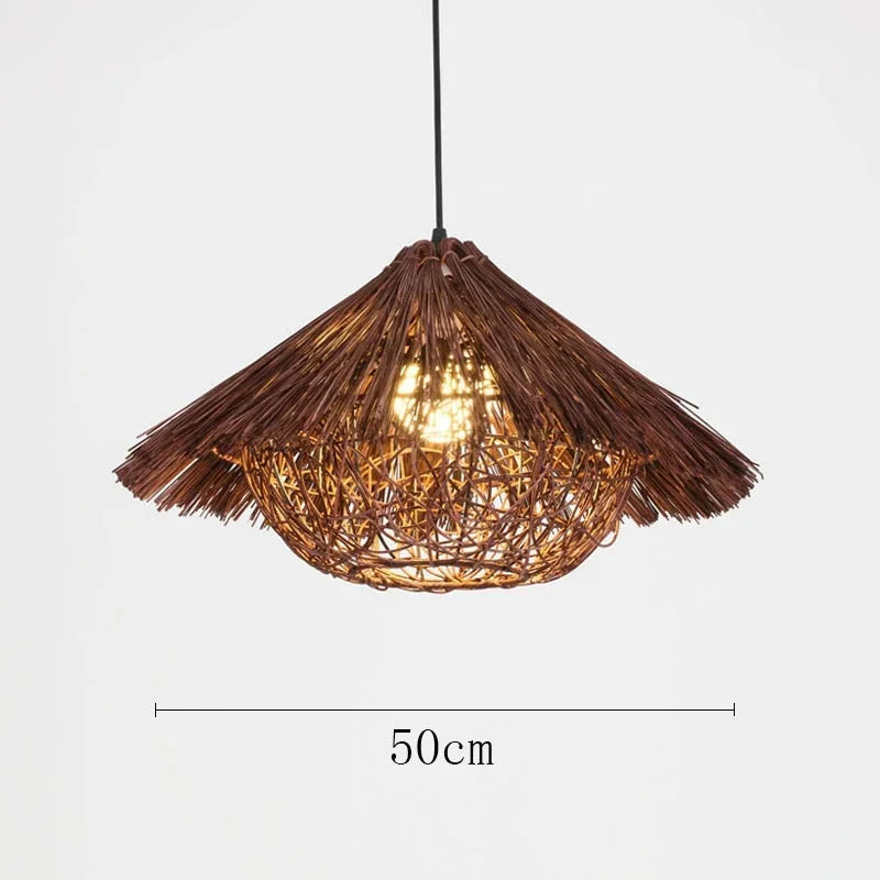 Chinese rattan during light, hand five straw hat lampshade during light, living room decoration, indoor lighting fixtures - H / Neutral light