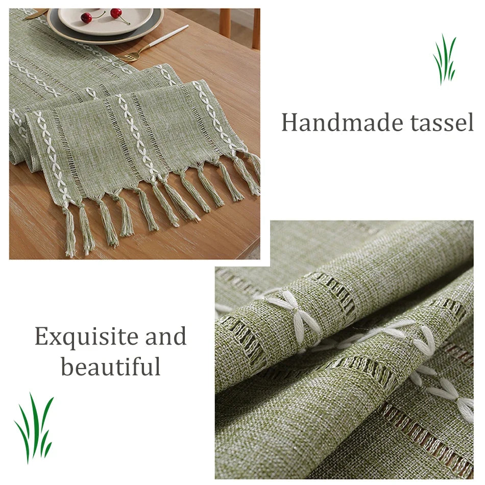 Bohemian table runner cotton woven pom-poms - view 7