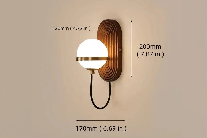 Walnut Wood Circular Sphere, Modern Wabi-sabi minimalist Wall Sconce light for Bedroom, Bedside, Living, Dining Room - B / Changeable