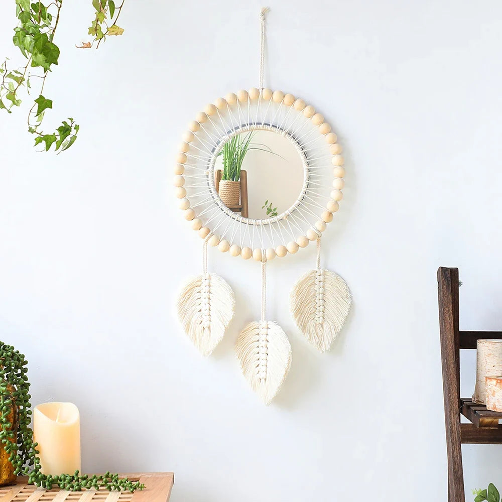 Bohemian Macrame Wall Mirror, Handwoven Cotton Rope - Miroir M01208