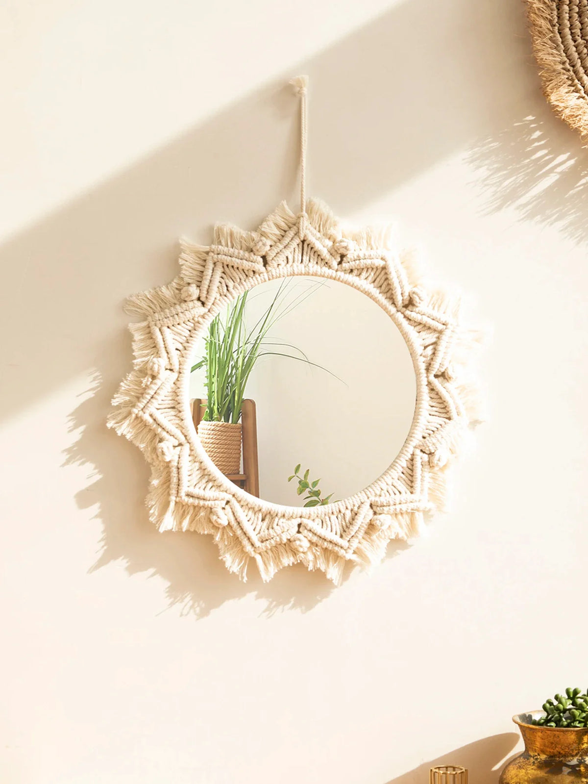 Boho decorative mirror in macrame for handcrafted wall decoration