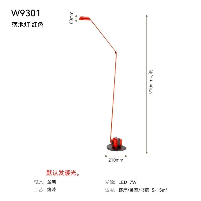Modern floor lamp with Italian design with adjustable swivel arm - Warm Light / Red Floor Lamp