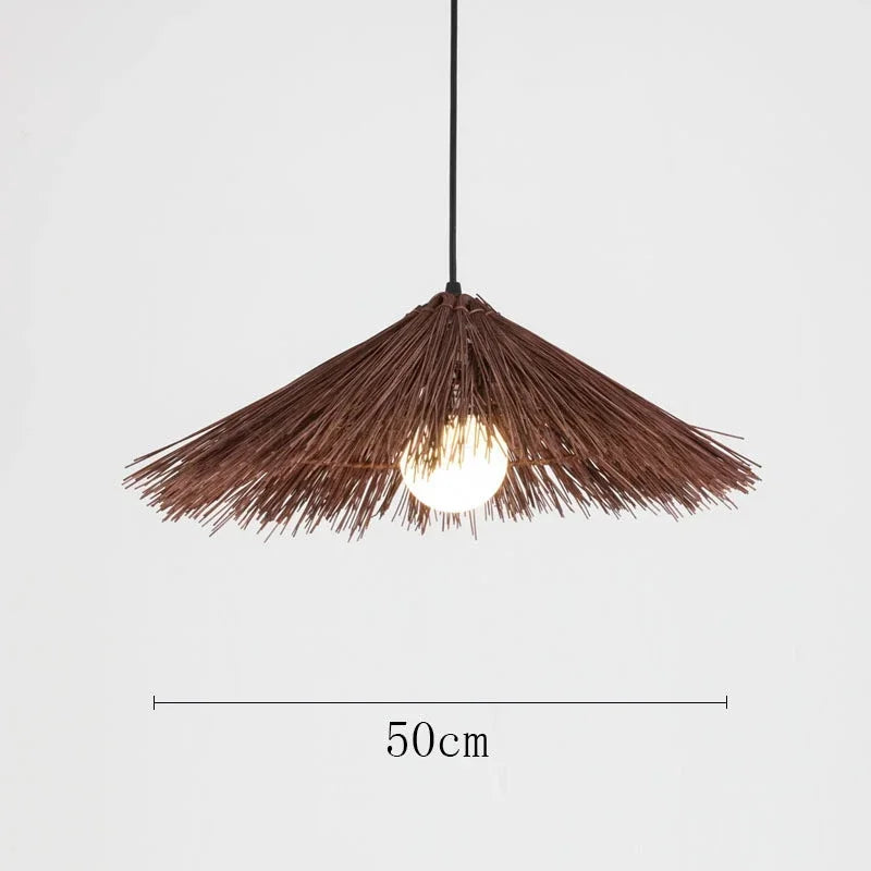Chinese rattan during light, hand five straw hat lampshade during light, living room decoration, indoor lighting fixtures - D / Neutral light