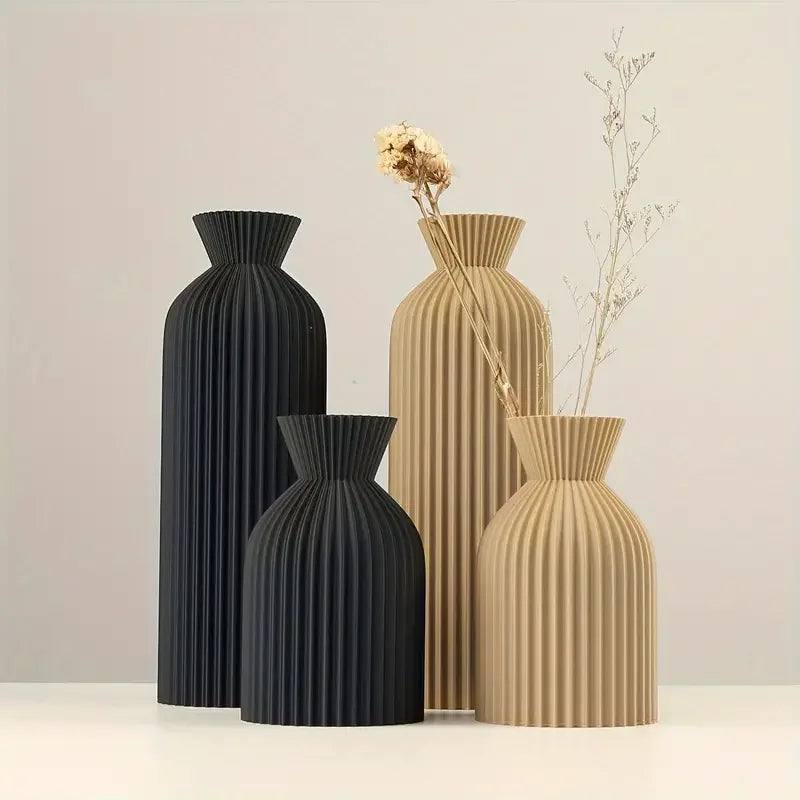 Elegant Khaki or Black Plastic Vase, Boho Chic Centerpiece