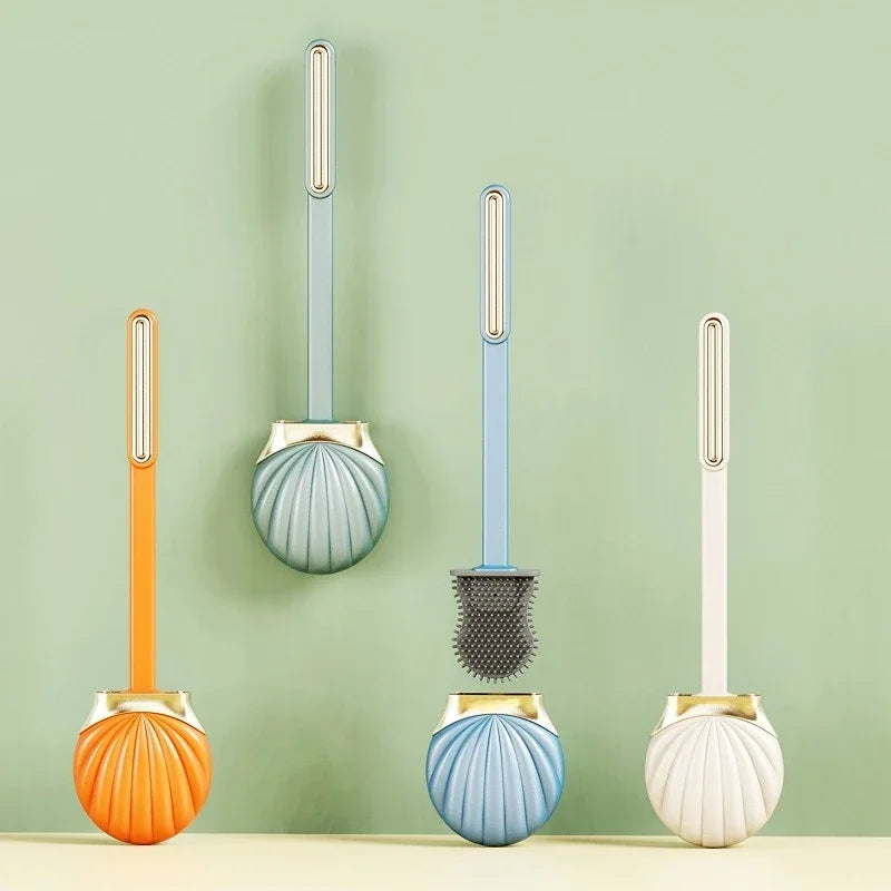Silicone toilet brush with practical support and long handle