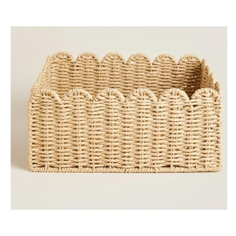Scalloped Edge Basket, Wicker Storage Baskets,Handwoven Organizing Baskets For Shelves, Paper Rope Design - view 3
