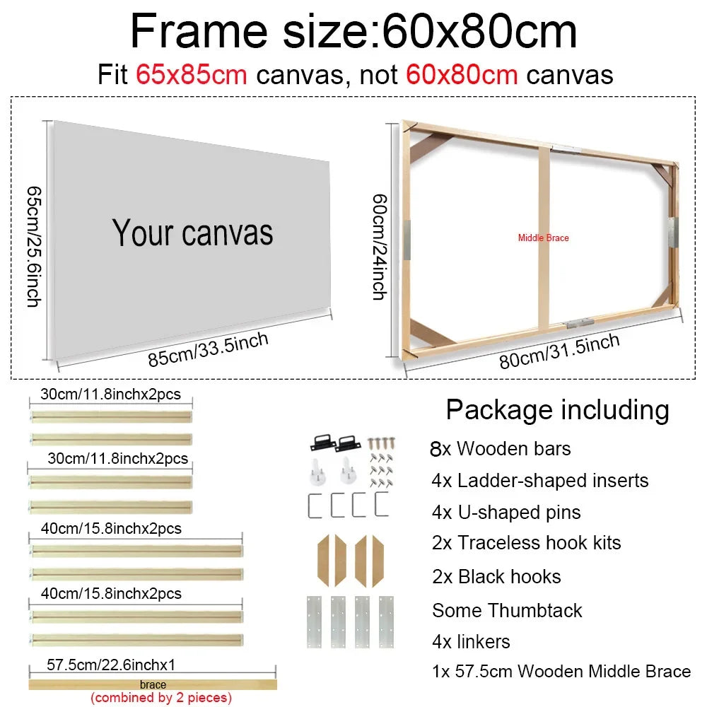 Wooden wall frame for decorative canvases and paints - 60x80cm