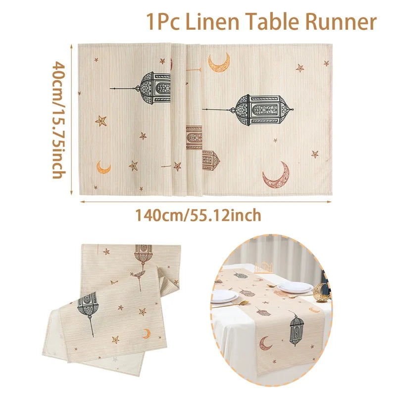 Ramadan table runner patterns lantern moon stars - 15.8x55in(40x140cm)