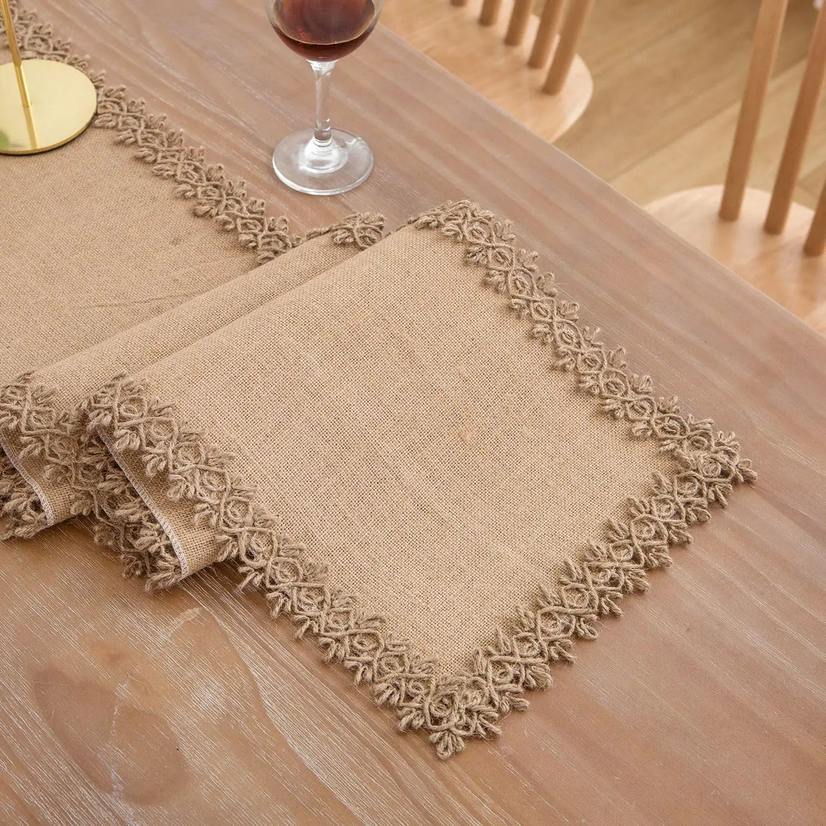 Table runner macrame beige rustic bohemian fringes - 4Pcs Placemat30x45cm