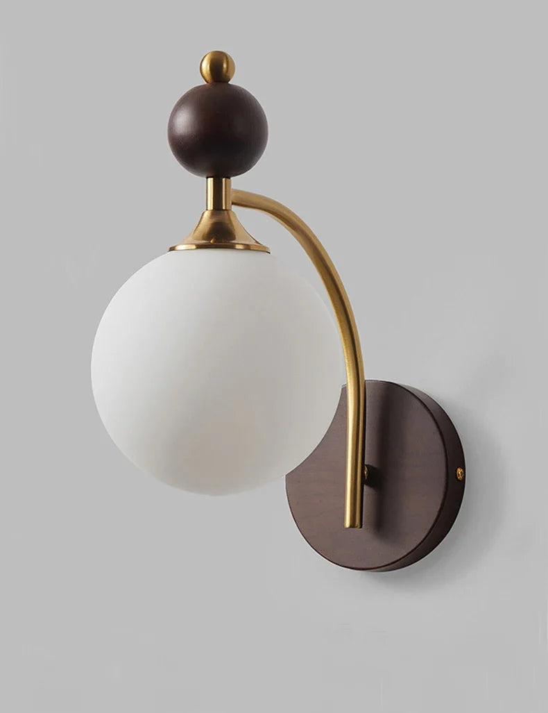 Wall sconce in wood with Japanese glass and blue light - view 3