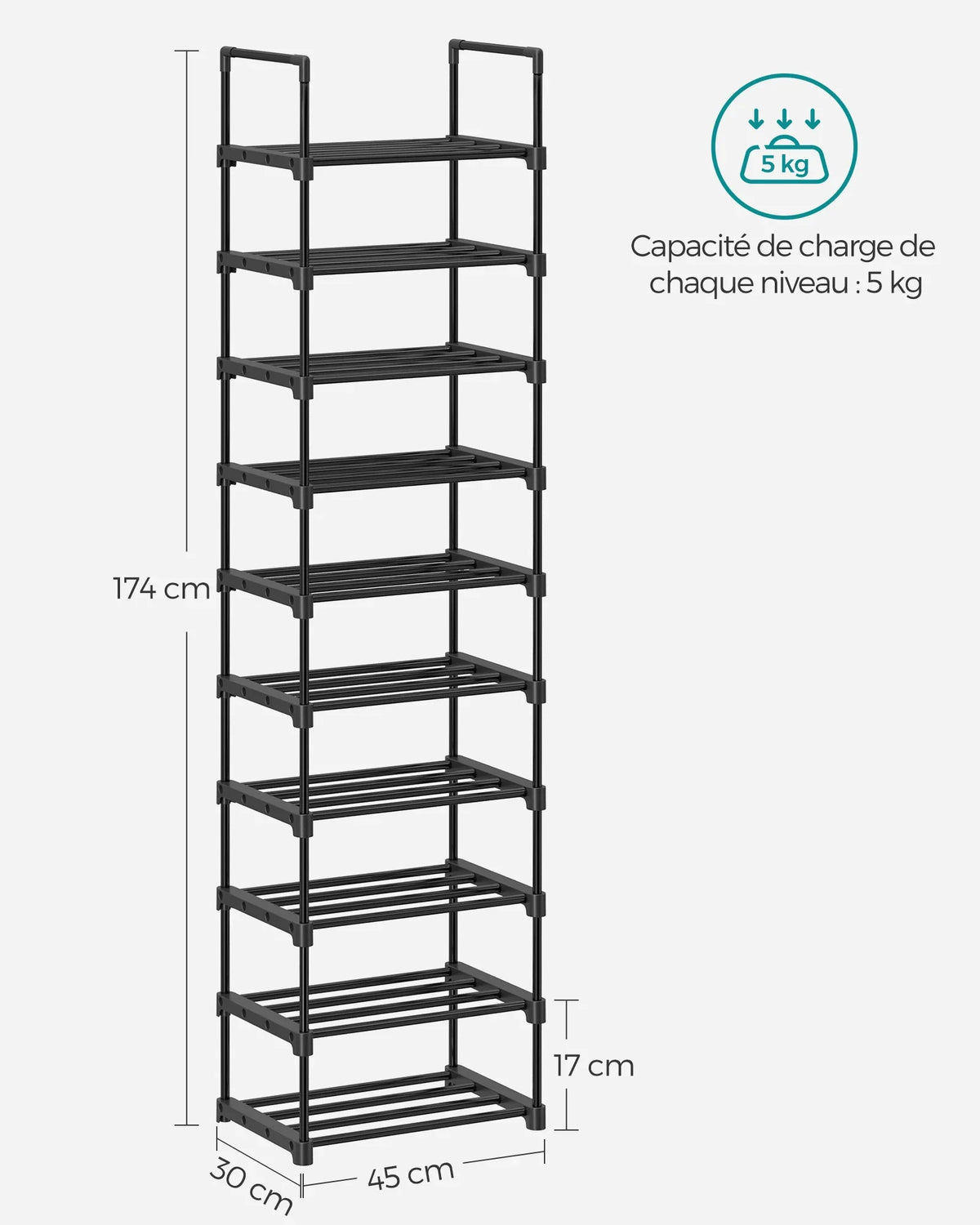 SONGMICS Shoe Rack, 10-Tier Metal Shoe Storage Organiser, Customisable Design, Metal Frame, Space-Saving Rack - view 6