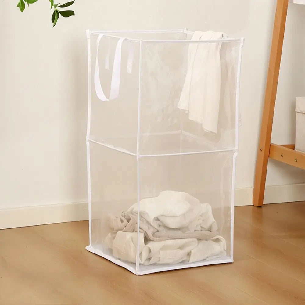 Large capacity foldable linen basket with handles - White-Double Layers