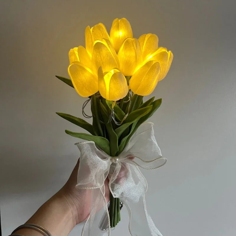 Decorative tulip lamp with artificial flowers for indoors