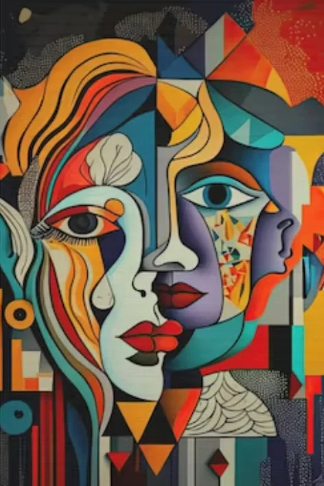 Abstract Cubist Picasso-Style Head Painting in Vibrant Colors - PF23580 / 40x60cm No Frame
