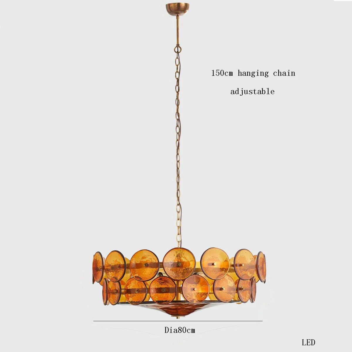 Vintage chandelier in amber glass for interior decoration - Gradable / Diameter 80 cm Amber