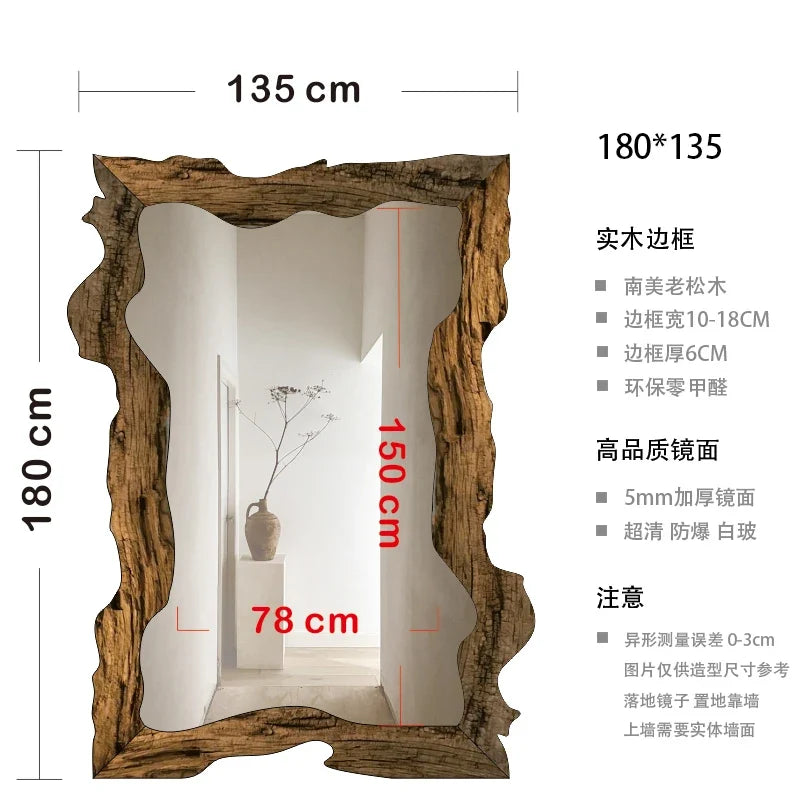 Luxury modern decorative wooden standing mirror for home - 180 x 135 cm