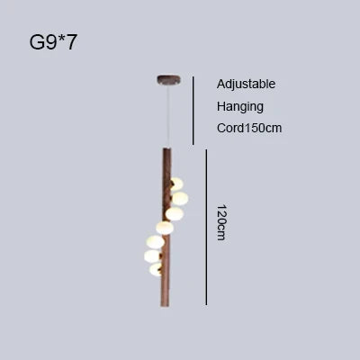 Modern glass chandelier and walnut wood for indoor use - Warm light / 120cm B 1