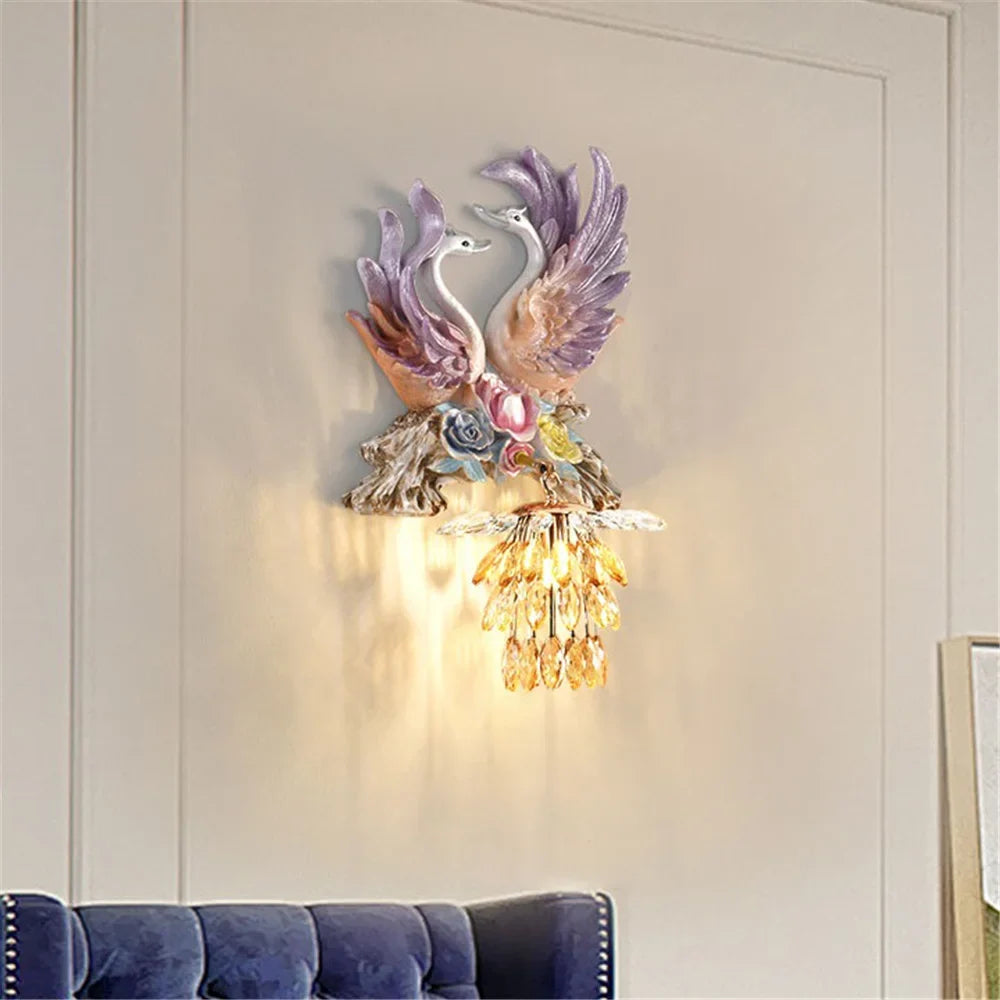 Led wall sconce in swan resin creative and modern decoration