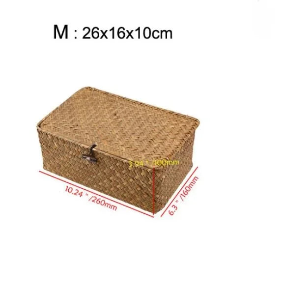 Woven sea-sink storage basket with lid - M 26X16x10CM