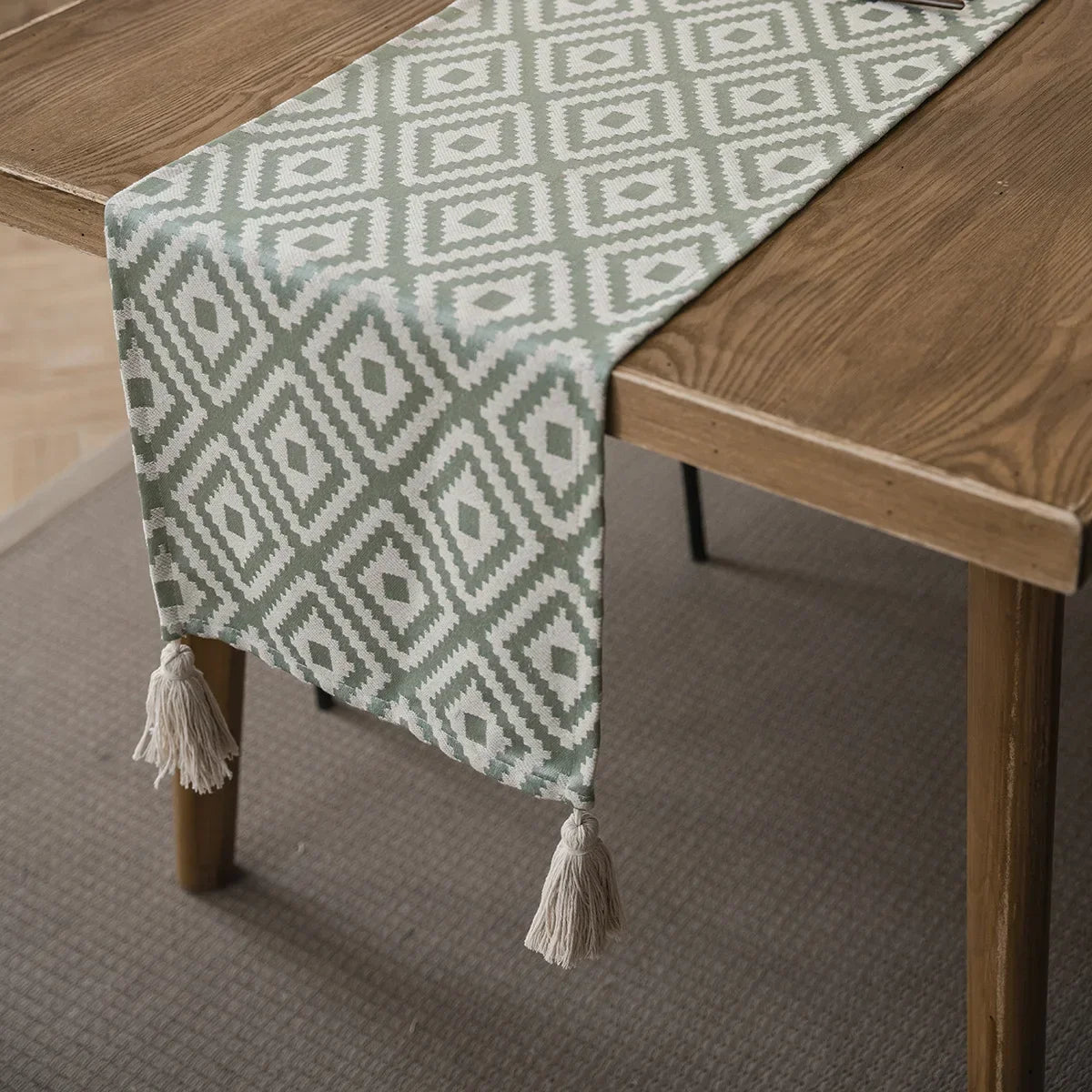 Bohemian Beige Table Runner and Placemats with Pom-Poms - Meal mat-30cm