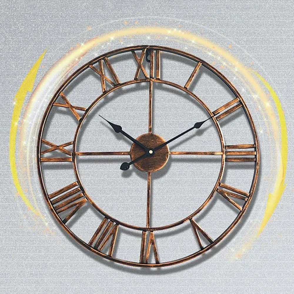 Retro wall clock in hollow metal style 3D with Roman numerals - view 4